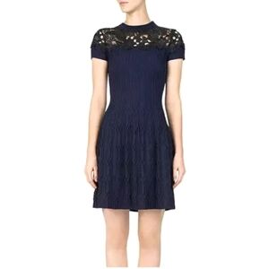 The Kooples Navy Ribbed Lace-InLay Dress
